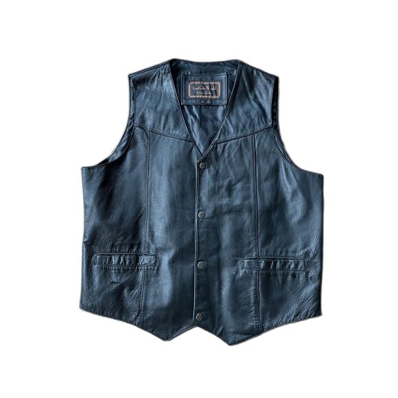 Leather World Black Leather Snap Button Waist Coat Motorcycle Vest  Mens Size XL - Picture 1 of 7